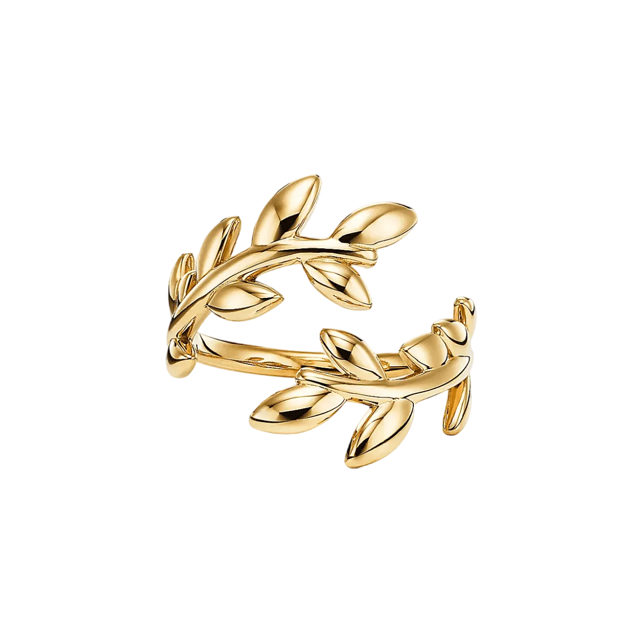 Olive Leaf Bypass Ring in Yellow Gold